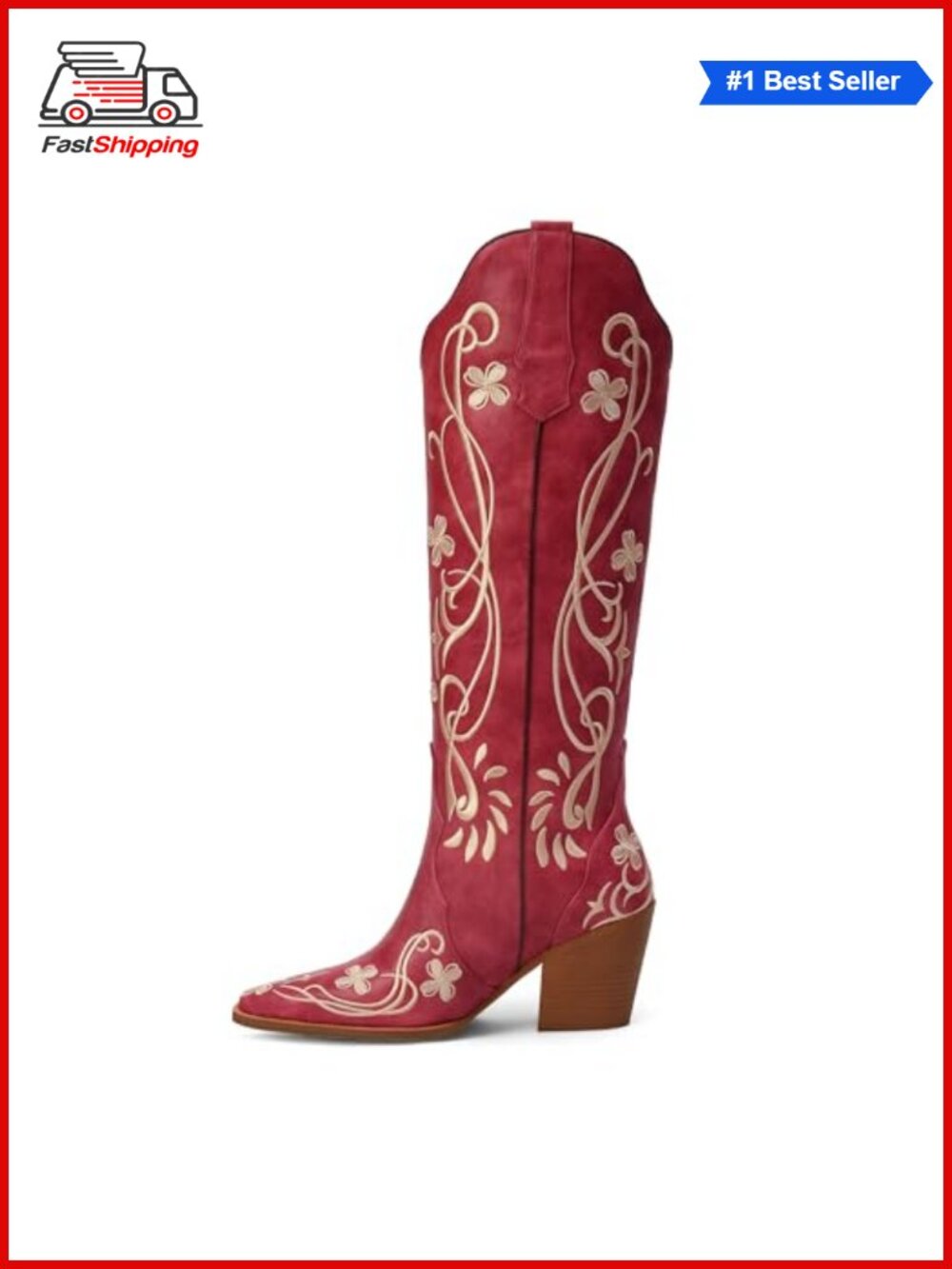 ✨ iiimmu Faux Leather Knee High Western Cowgirl Boots Women
